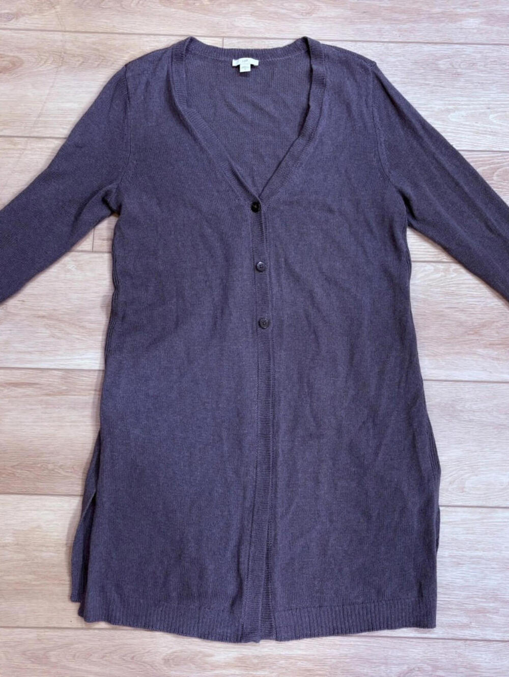 J Jill Sweater Womens M Blue Linen Blend Button Up Knit Long Duster Cardigan